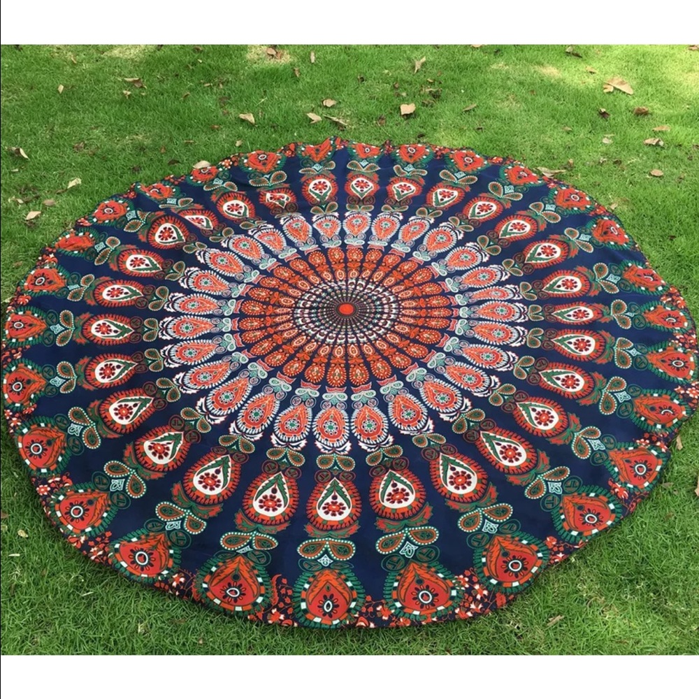 Orange peacock boho yoga mat chiffon